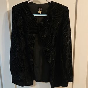 Vintage Teddi Evening Sparkly Black Velour Blazer. Size 14.